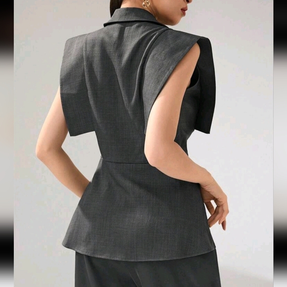 Women's Fashion Commuter Plain Color Wide Strap Double-Breasted Blazer Jacket - Picture 4 of 5